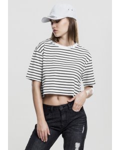 Women´s T-shirt waist  // Urban classics Ladies Short Striped Oversized Tee wht/blk
