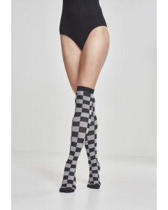 Socks // Urban classics Ladies Checkerboard Overknee Socks blk/cha
