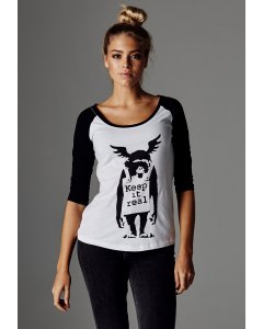 Women´s T-shirt 3/4 sleeve // Merchcode Ladies Banksy Ape Raglan Tee wht/blk