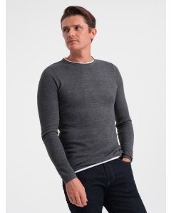 Men's cotton sweater with round neckline - graphite melange V2 OM-SWSW-0103