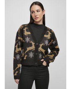 Women´s sweater // Urban classics Ladies Short Oversized Christmas Cardigan black/gold
