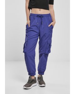 Trousers // Urban classics Ladies High Waist Crinkle Nylon Cargo Pants bluepurple