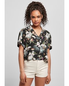 Women's shirt // Urban classics Ladies Viscose Resort Shirt black tropical