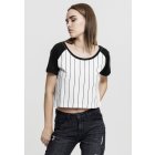 Women´s T-shirt waist  // Urban classics Ladies Cropped Baseball Tee wht/blk
