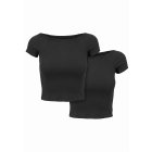 UCadies /adies Off Shoulder Rib Tee 2-Pack black+black