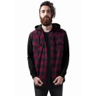 Men´s hoodie // Urban Classics Hooded Checked Flanell Sweat Sleeve Shirt blk/burgundy/blk